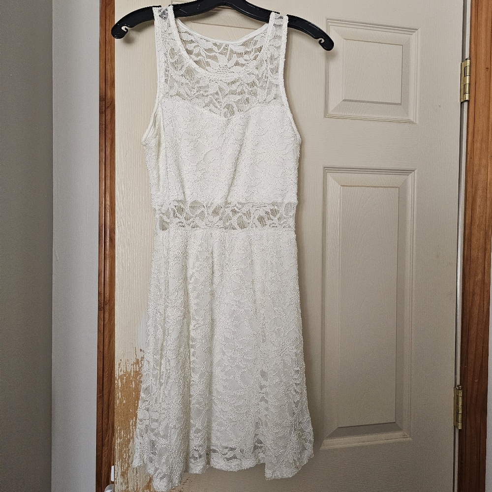 Deb White Lace Mini Homecoming Dress